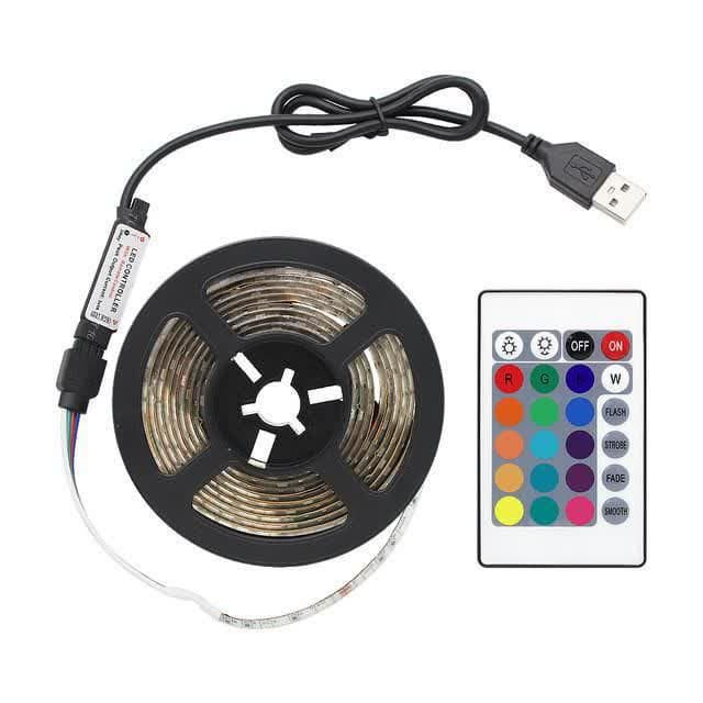 ریسه ال ای دی RGB به همراه کنترلر و ریموت 1 متری 5 ولت